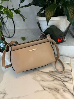 Beige Crossbody Bag with Gold Accent